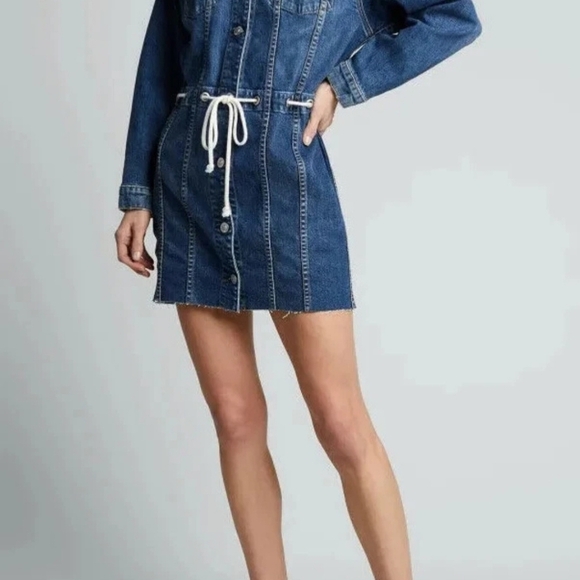 HUDSON Denim Button-Up Dress with Drawstring Waist - Picture 3 of 16